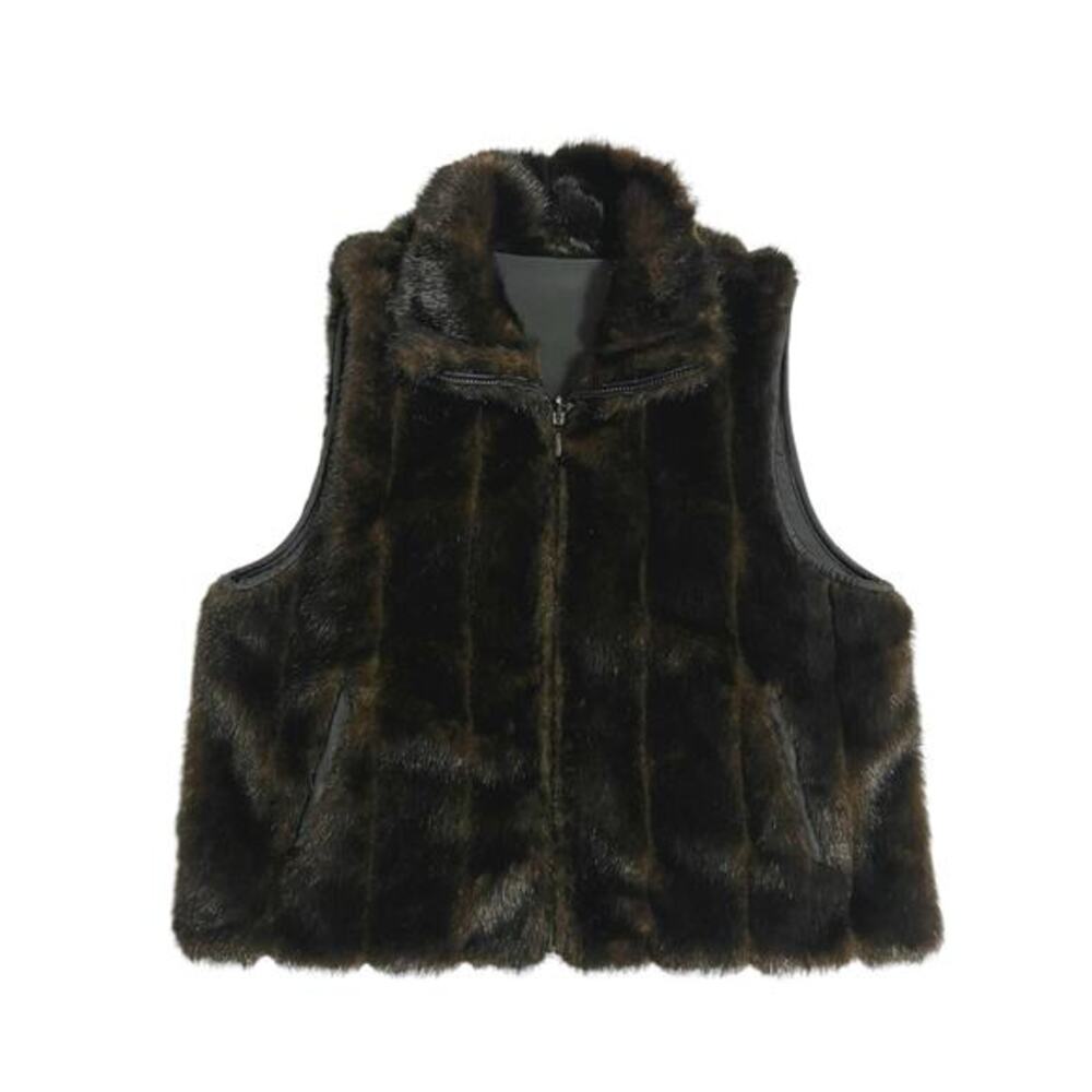 Giacca Reversible Faux Fur Vest Zipper Black Brown Size Med/Large Collar Pockets